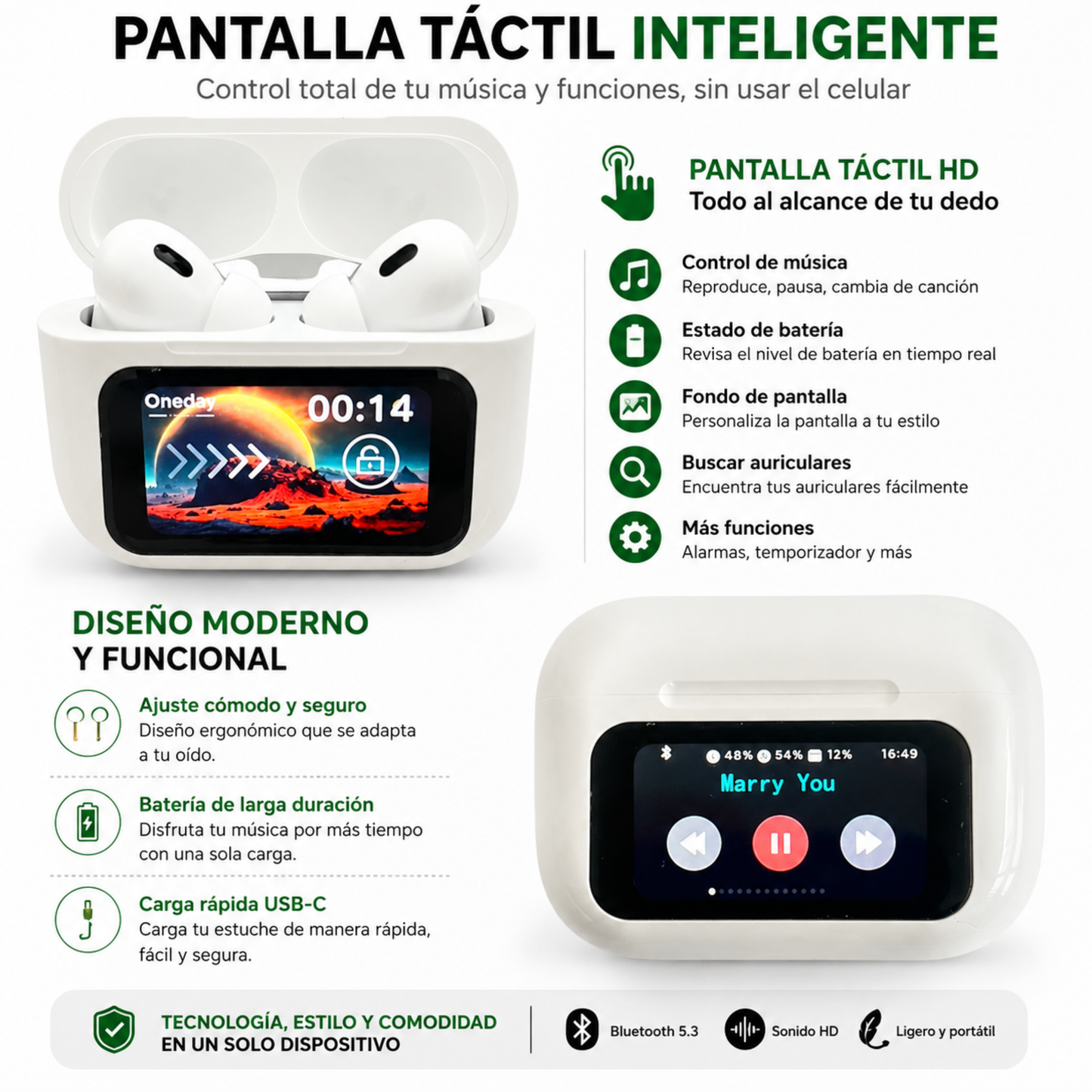 Auriculares Bluetooth TWS YE01 con Pantalla Táctil